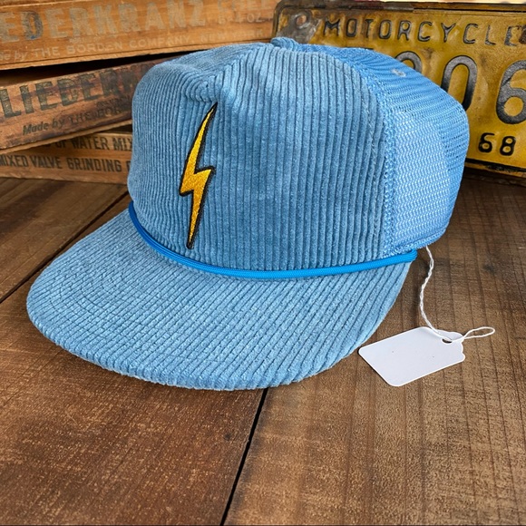 🆕✨AVIATOR NATION SEA BLUE CORDUROY VINTAGE BOLT PATCH MESH TRUCKER HAT O/S NWT - Picture 6 of 9